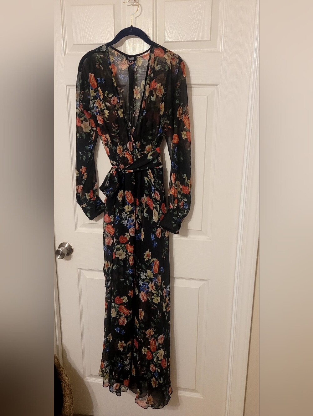 Spy Zone Exchange Women's Multicolor sheer Floral Maxi Dress, Size Medium
